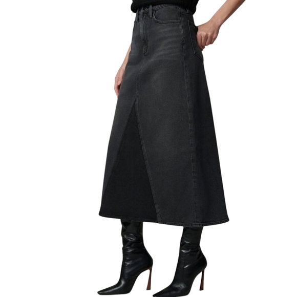 JOE'S The Tulie Skirt Midi Stretch Denim Five Pocket Style A-Line Black 27 NWT - Picture 6 of 16